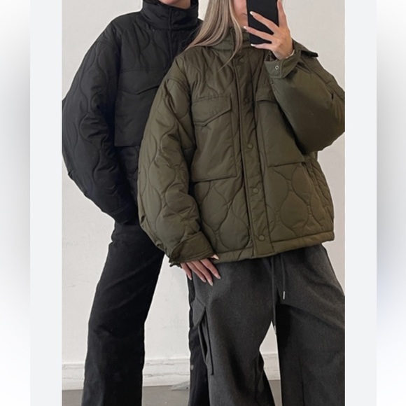 OAK + FORT Jackets & Blazers - NWT Oak + Fort Quilted Oversized Olive Green Jacket